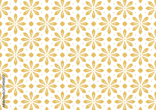 Abstract floral pattern. Geometric leaf ornament. Graphic modern pattern. Gold and white vector background.