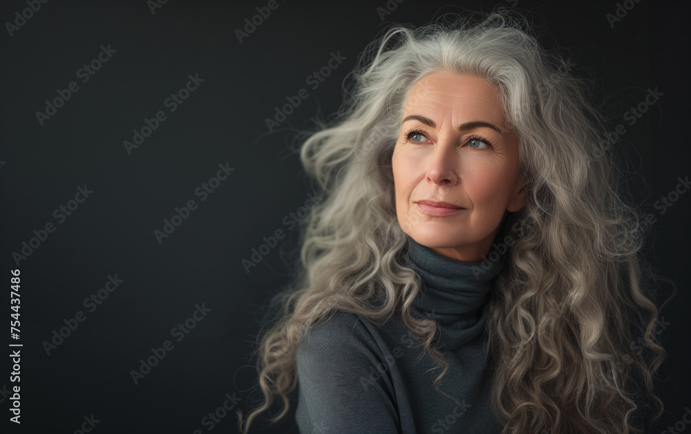 Fashion portrait of 40 year old woman with gray hair, the main trendy trend of the season Fashion portrait of 40 year old woman with gray hair, the main trendy trend of the season