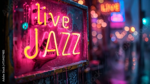 Nightclub neon live jazz sign in the city center. © Rawf8