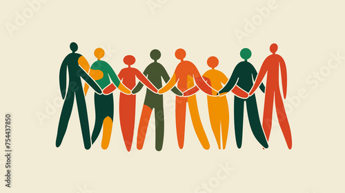 Colorful silhouettes of people holding hands in unity.