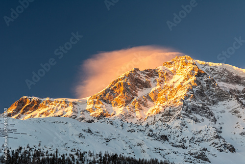 The Majestic Ortler Mountain Range in the European Alps during Beautiful Sunrise
