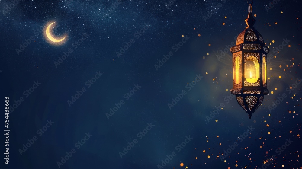Navy and Gold Islamic Background With Copy Space Navy and Gold Islamic Background With Copy Space