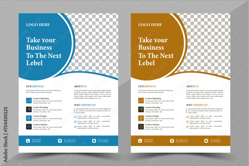 Corporate modern business flyer template design set,  eye catching flyer design, flyer in A4 with colorful business proposal, modern with orange and blue flyer
