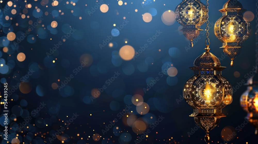 Navy and Gold Islamic Art Background With Space for Text Navy and Gold Islamic Art Background With Space for Text