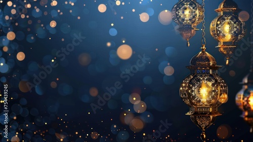 Navy and Gold Islamic Art Background With Space for Text