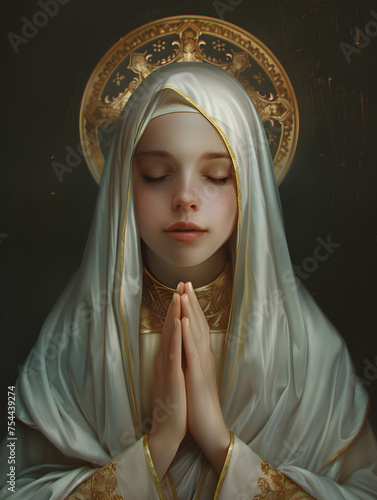 Young beautiful woman in the image of the holy mother of god