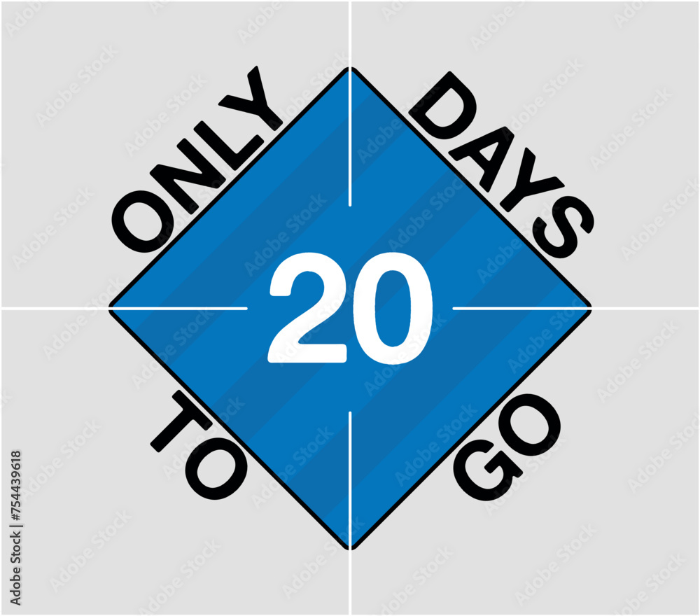 Only 20 days to go. Days remaining geometric sign, blue vector counting days and time of the month Only 20 days to go. Days remaining geometric sign, blue vector counting days and time of the month