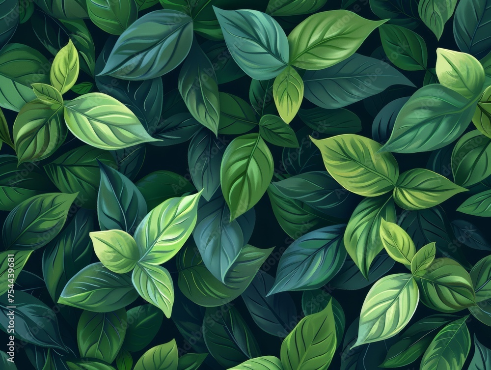 Green Leaves on Dark Green Background Green Leaves on Dark Green Background