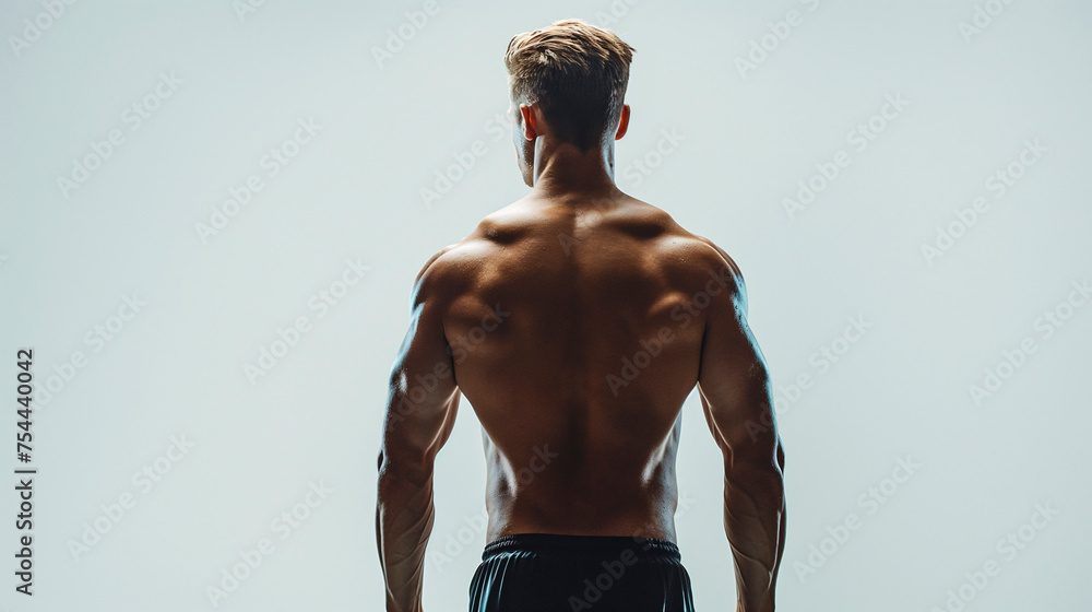 Espalda de un deportista musculoso - obrazy, fototapety, plakaty 
