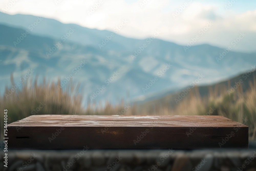 Empty brown iron board in front of blurred mountain landscape. Empty brown iron board in front of blurred mountain landscape.