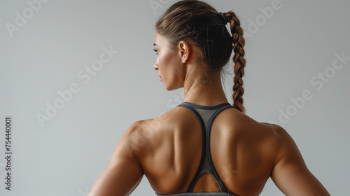 Espalda de una deportista musculosa
