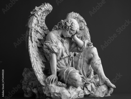 Angel Sculpture on Black Background