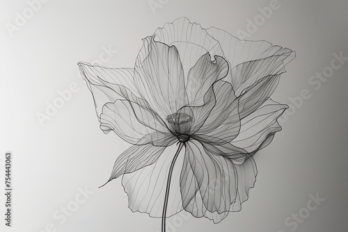 A single continuous line defines the delicate form of a blooming flower, showcasing the elegance of nature in a striking monochrome aesthetic.