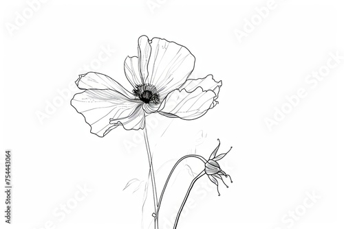 This delicate single-line drawing portrays a poppy in bloom  capturing the essence of the flower with a graceful and minimalist touch.