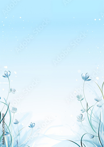 A refreshing light blue watercolor background  adorned with delicate white floral designs and subtle water droplet effects  creating a serene and whimsical atmosphere