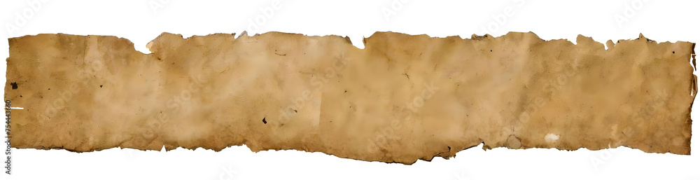 blank strip of paper. aged and old, with rough, irregular edges and a brown color