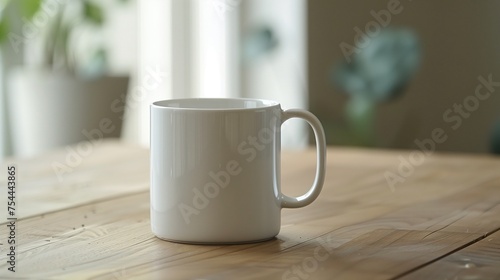 The clean, minimalist design of the mug emphasized by the simplicity of the setting.