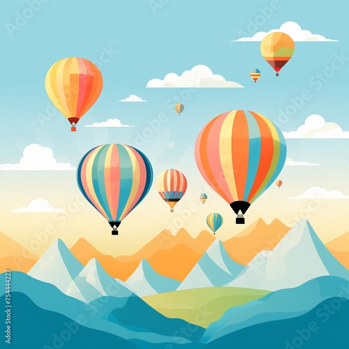 A world filled with colorful hot air balloons cartoon minimal cute flat design