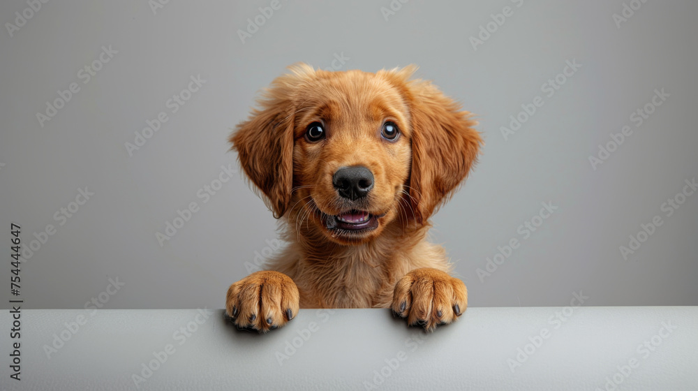 Cute Golden Retriever, its big eyes gleaming. Isolated on white background.