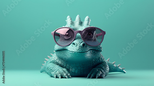 Artistic animal concept. with a place for text. Dragon wearing sunglass shade glasses
