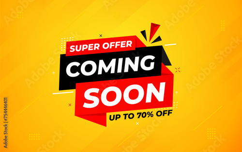 Coming Soon Sale Banner vector template. Grand Opening vector graphic element. Super shop label Promo design. Product opening festival background collection.