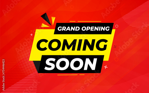 Coming Soon Sale Banner vector template. Grand Opening vector graphic element. Super shop label Promo design. Product opening festival background collection.