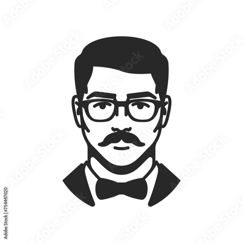 Man portrait logo design. Gentlemen logo. Handsome man. Stylish mustachioed sir with glasses