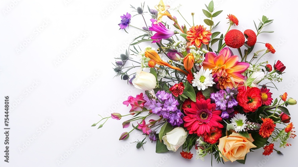 Fresh, lush bouquet of colorful flowers isolated on white background,generative ai, 