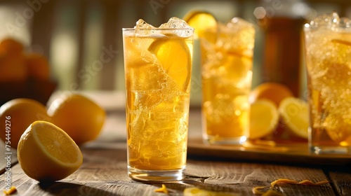 Lemon Buttermilk Iced Tea and Citrus Refreshment, To showcase a refreshing and visually appealing presentation of iced tea, inspiring consumers to photo