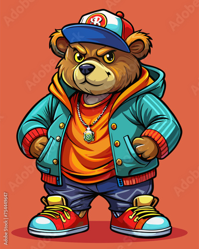 hip hop-teddy-bear, easy going. Full body SVG illustration