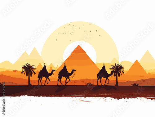 very simple isolated styled vector illustration of camel in the desert