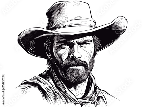 simple Vector in modern thin line style of art of cowboy
