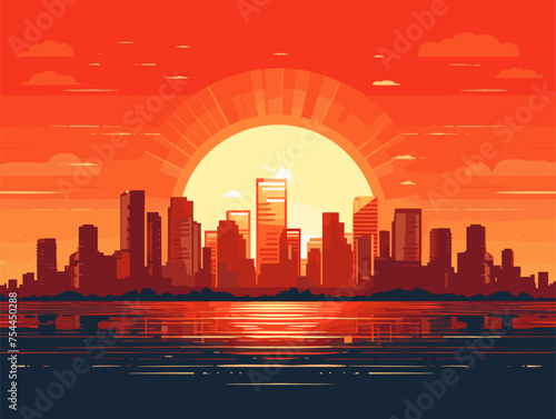 very simple isolated styled vector illustration of moning city photo