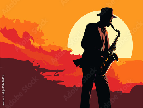 saxophone player in sunset scene