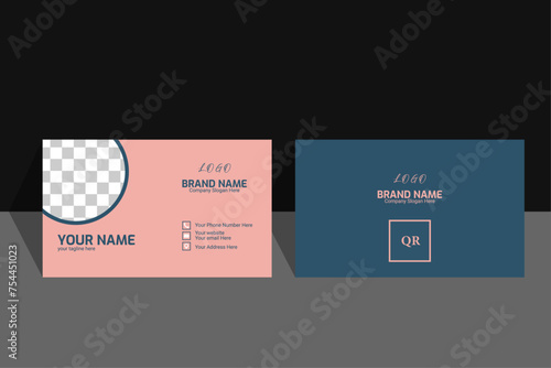 Business card design template. Modern and minimalist prink and blue colors horizontal layout.