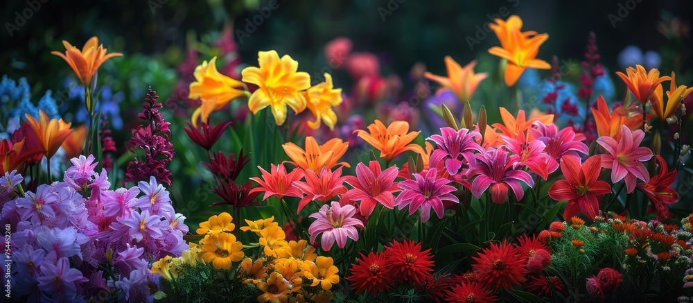 Various vibrant flowers are scattered in a grassy garden in Sydney, creating a beautiful and colorful display. Various vibrant flowers are scattered in a grassy garden in Sydney, creating a beautiful and colorful display.