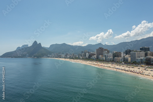 Drone, aerial view of Rio de Janeiro, Ipanema and Leblon beach during summer.