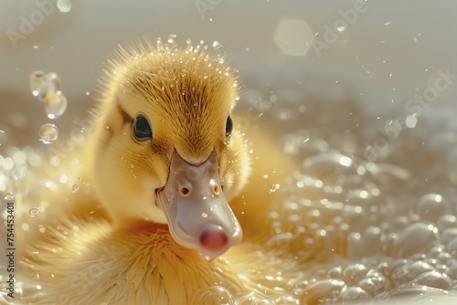 Yellow Duckling Swimming in Water Tub
