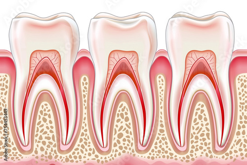 eeth/Molars crosssection diagram in a side view, PNG, in, a Dental-themed, isolated, and transparent photorealistic illustration. Generative ai photo