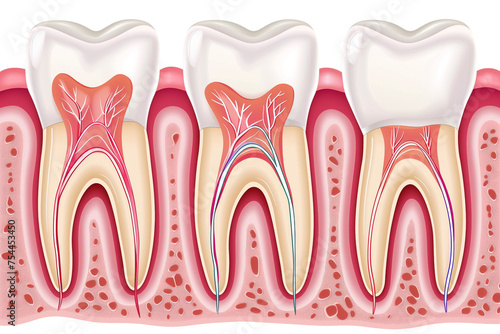 eeth/Molars crosssection diagram in a side view, PNG, in, a Dental-themed, isolated, and transparent photorealistic illustration. Generative ai photo