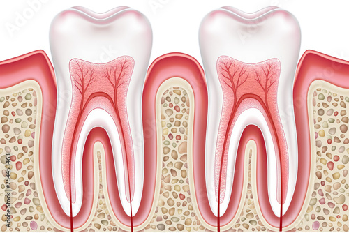 eeth/Molars crosssection diagram in a side view, PNG, in, a Dental-themed, isolated, and transparent photorealistic illustration. Generative ai