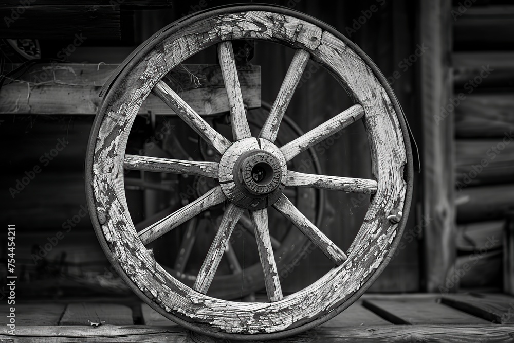 Old Wagon Wheel in Black and White