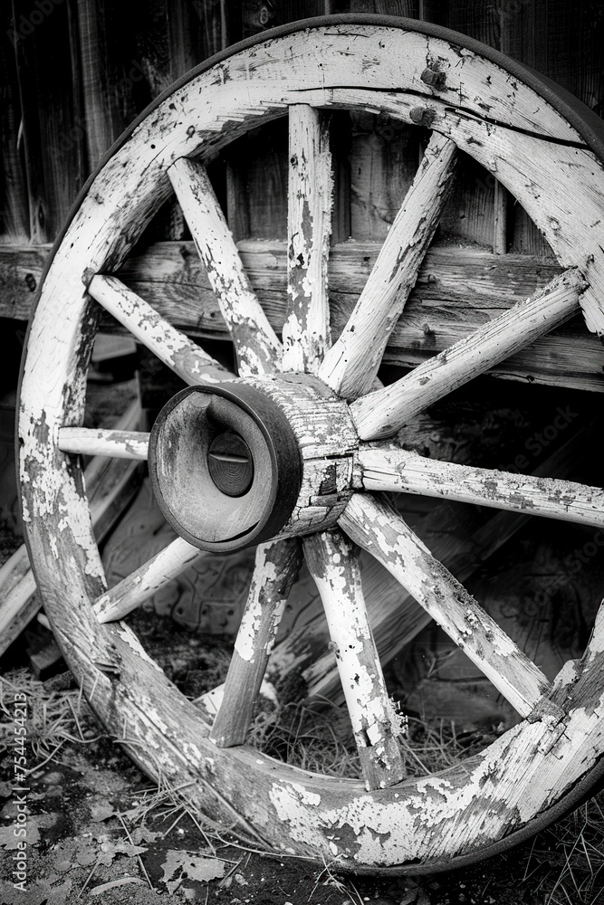 Old Wagon Wheel in Black and White Old Wagon Wheel in Black and White