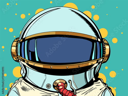 Top of a space suit for astronauts. Human exploration of outer space, Cosmonautics Day. Galactic offers from your store.