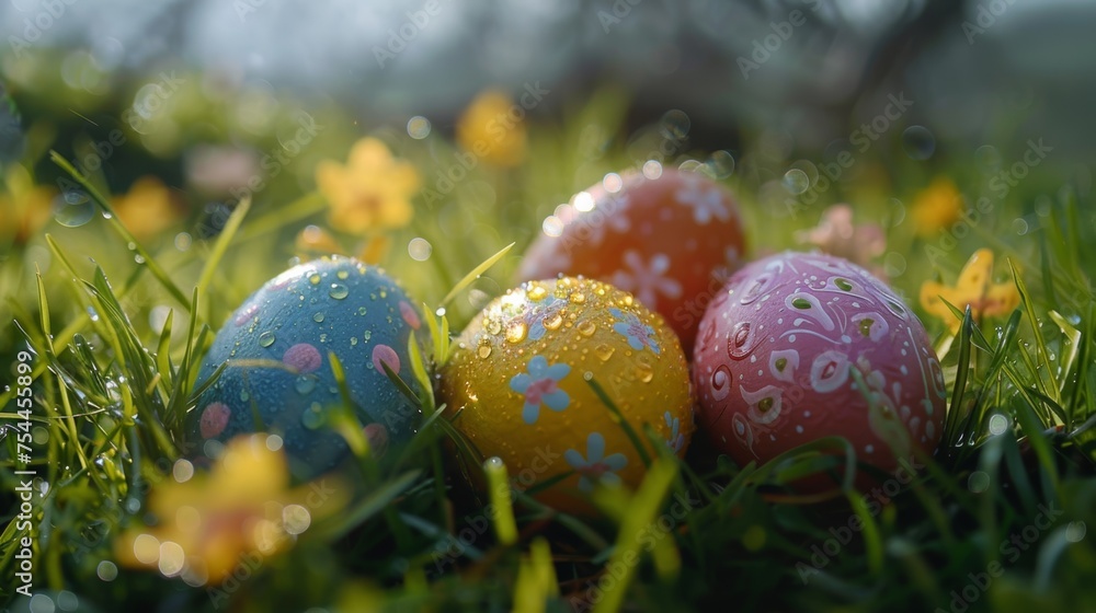 Colorful Painted Easter Eggs in Grass Colorful Painted Easter Eggs in Grass