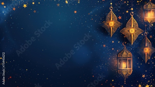 Navy and Gold Islamic Wallpaper Background With Space for Text