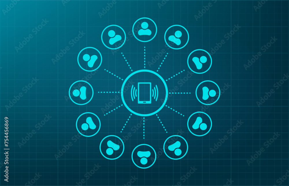 Group access to the network, social network, technology, chat symbol. Vector illustration on a blue background. Eps 10