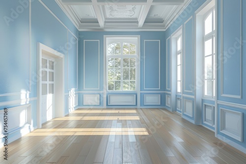 Wallpaper Mural Minimalist background mock up, a Pastel Blue living room interior. Torontodigital.ca