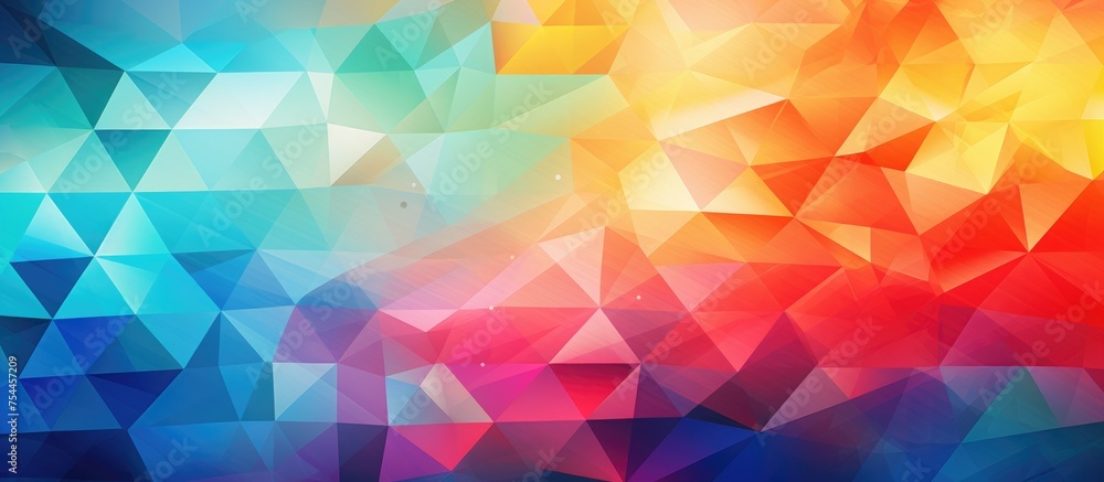 A dynamic and colorful abstract background featuring an array of triangular shapes in various bright hues. The triangles are arranged in a geometric pattern, creating a visually striking and energetic A dynamic and colorful abstract background featuring an array of triangular shapes in various bright hues. The triangles are arranged in a geometric pattern, creating a visually striking and energetic