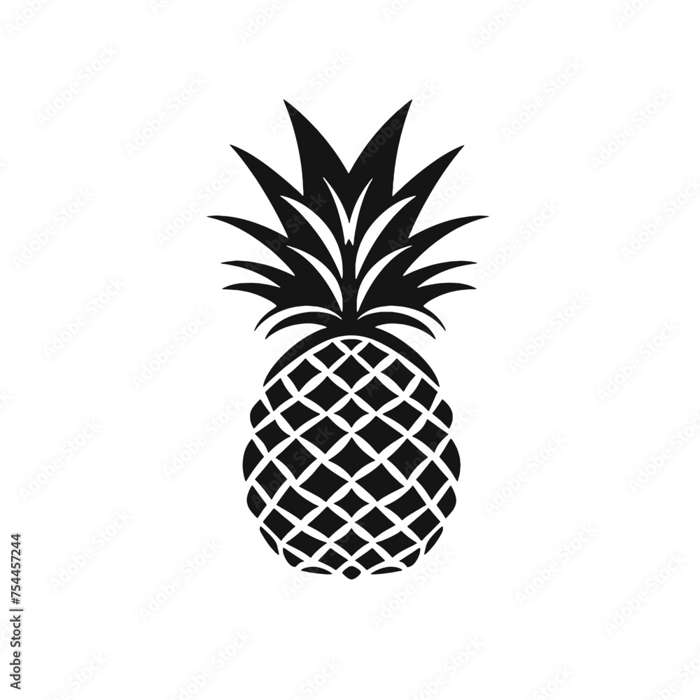 Obraz premium Vector black silhouette of a pineapple isolated on a white background.